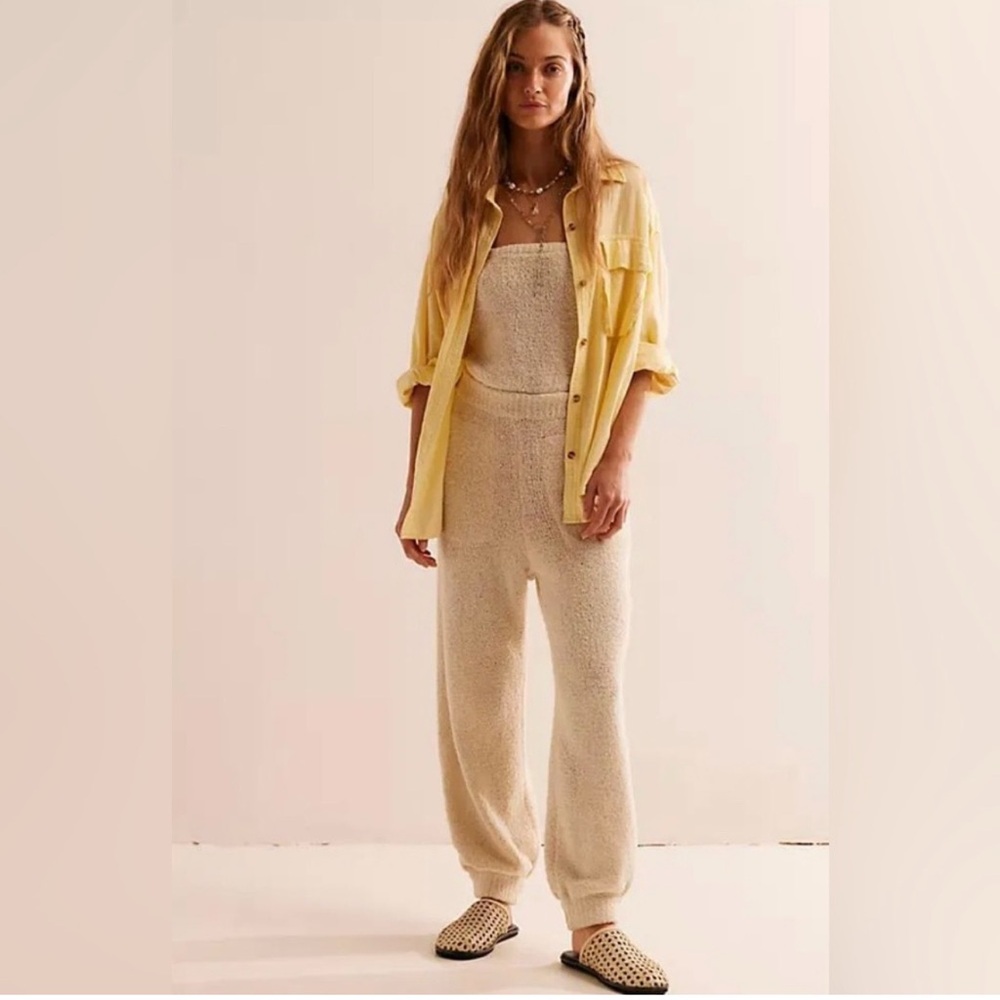 Free People Claire Womens One Piece Fuzzy Sleeveless Jumpsuit‎ Cream Size Small